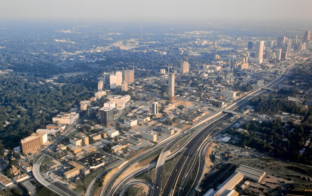 Aerial view over Midtown showing very few skyscrapers