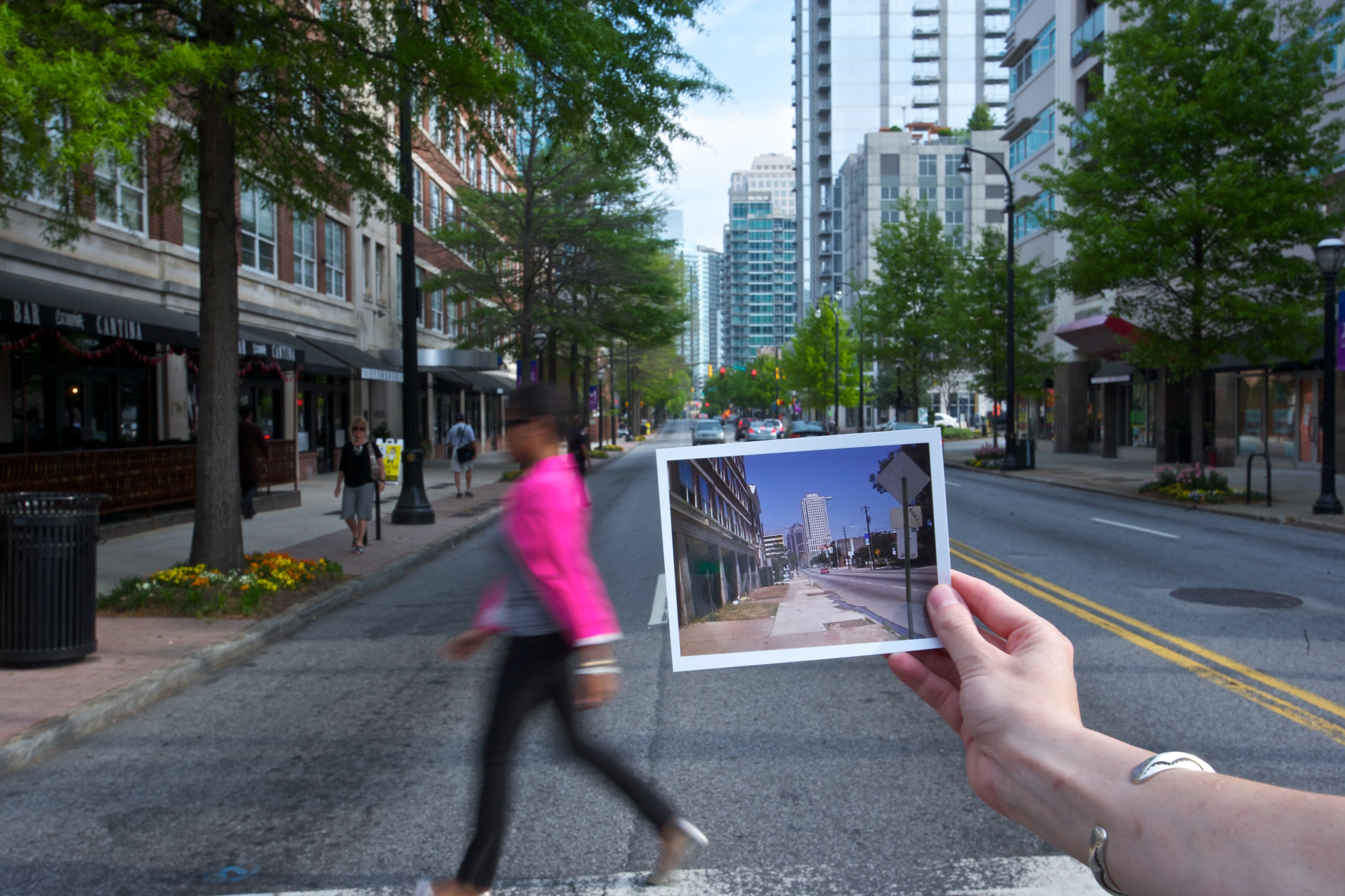 Woman crossing Peachtree Street